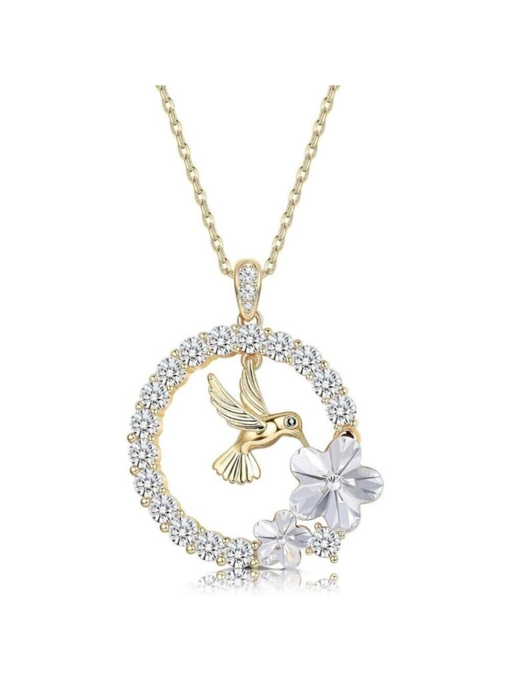 🆕Women Gold Plated Hummingbird Pendant Circle Animal Necklace Crystals Jewelry